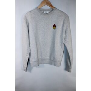 AMI Men's Small Heathered Gray Crew Neck Smiley Sweatshirt